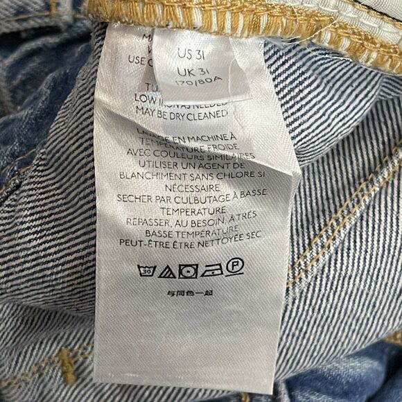 We The Free People SZ 31 Mom Jeans High-Rise Raw Stacked Hems Faded Pockets Blue - Picture 9 of 11